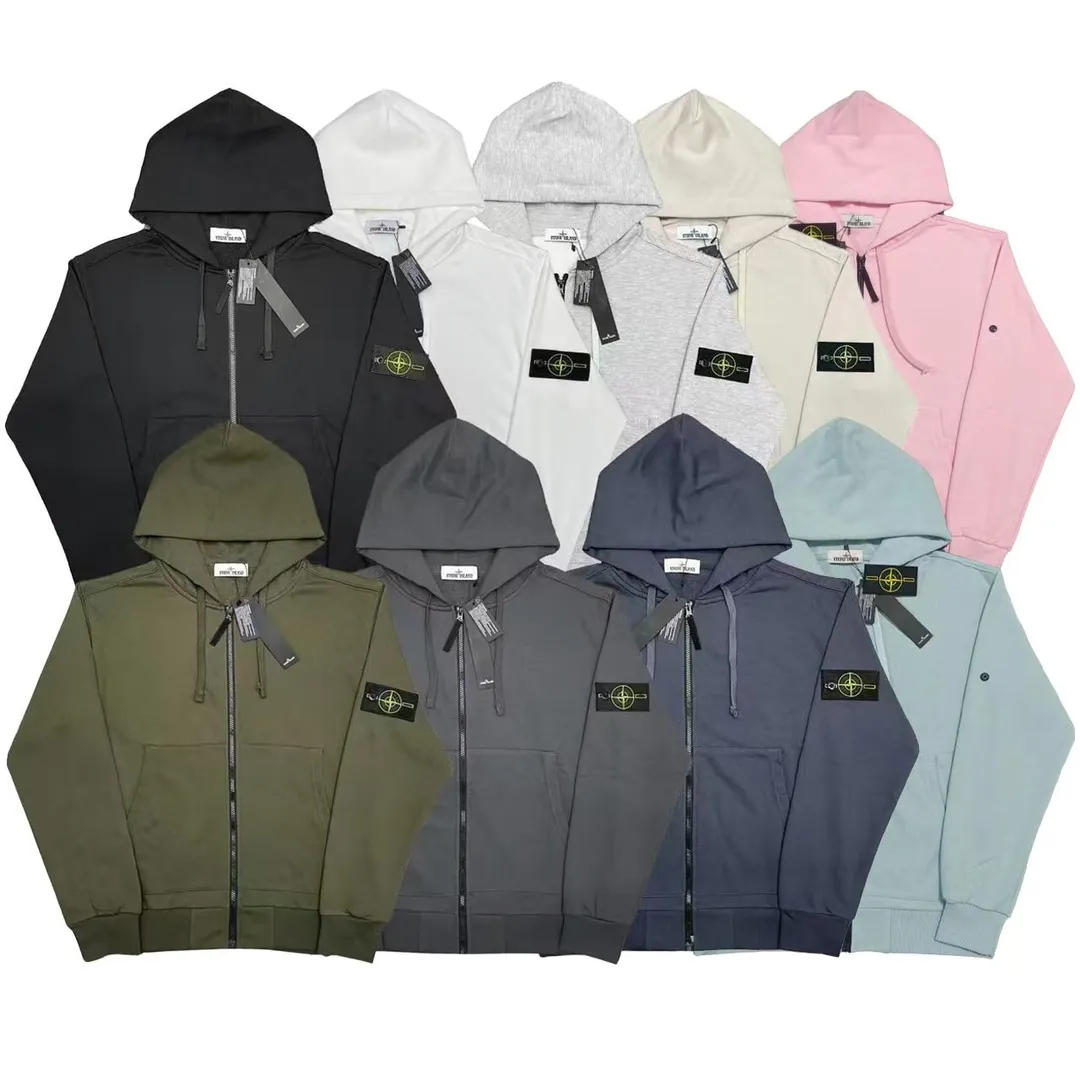 P170 A3172# STONE ISLAND Autumn and winter Stone Island hooded cardigan zipper sweatshirt loose casual sports for men and women in stock! Made of 8 pieces of 380g pure cotton terry cloth, 1:1 fixed dye rib YKK zipper, professional wiring and fine workmanship! Color Black Dark Gray Army Green Navy Blue Apricot White Floral Gray Pink Light Blue Size: M L 58 61 Manual tiling measurement error 1-3 cm (unit: cm CM)